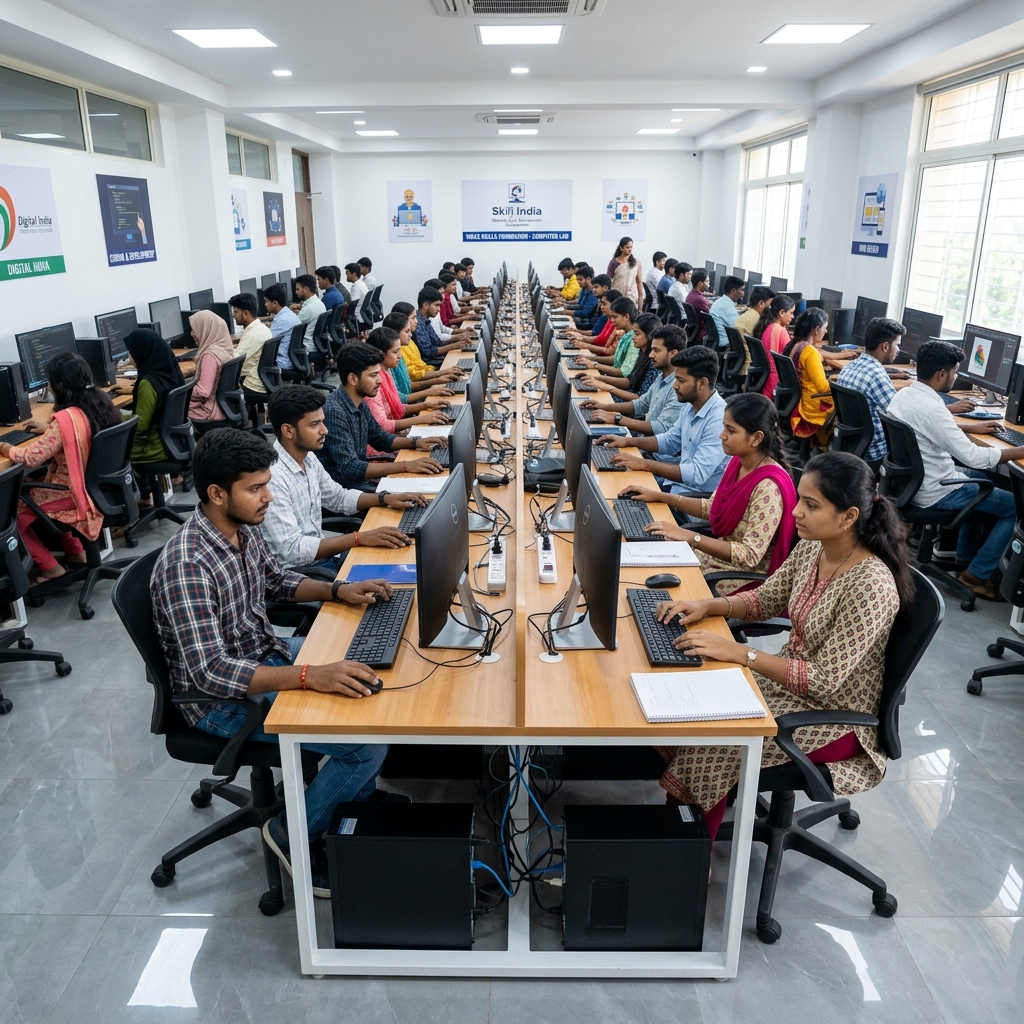 Students coding in lab